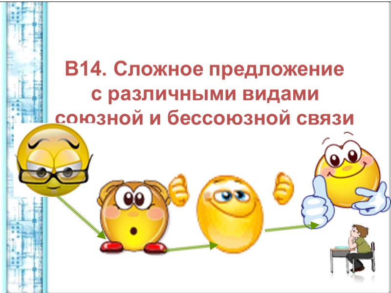 В14. Сложное предложение  с различными видами  союзной и бессоюзной связи